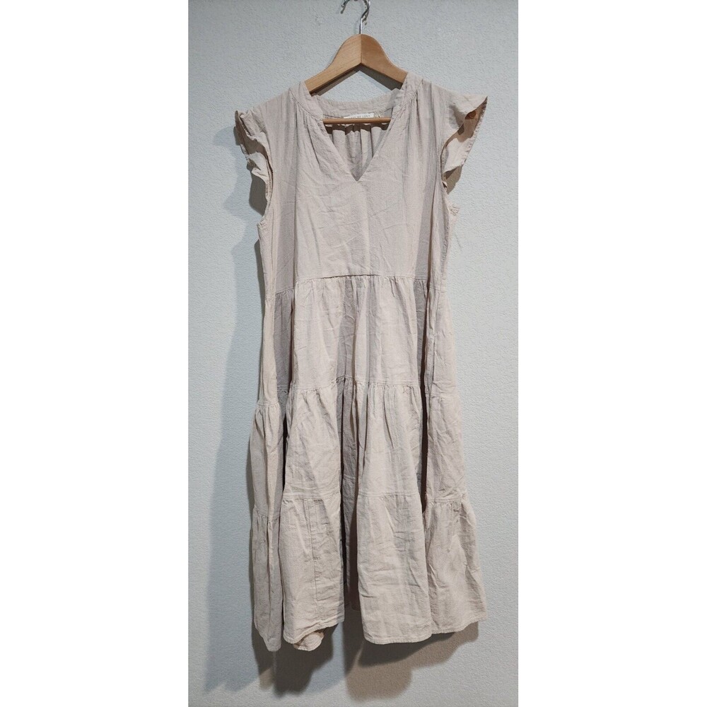 Anthropologie Label Of Love Beige Boho Cap Sleeve Tiered Midi Dress Size S